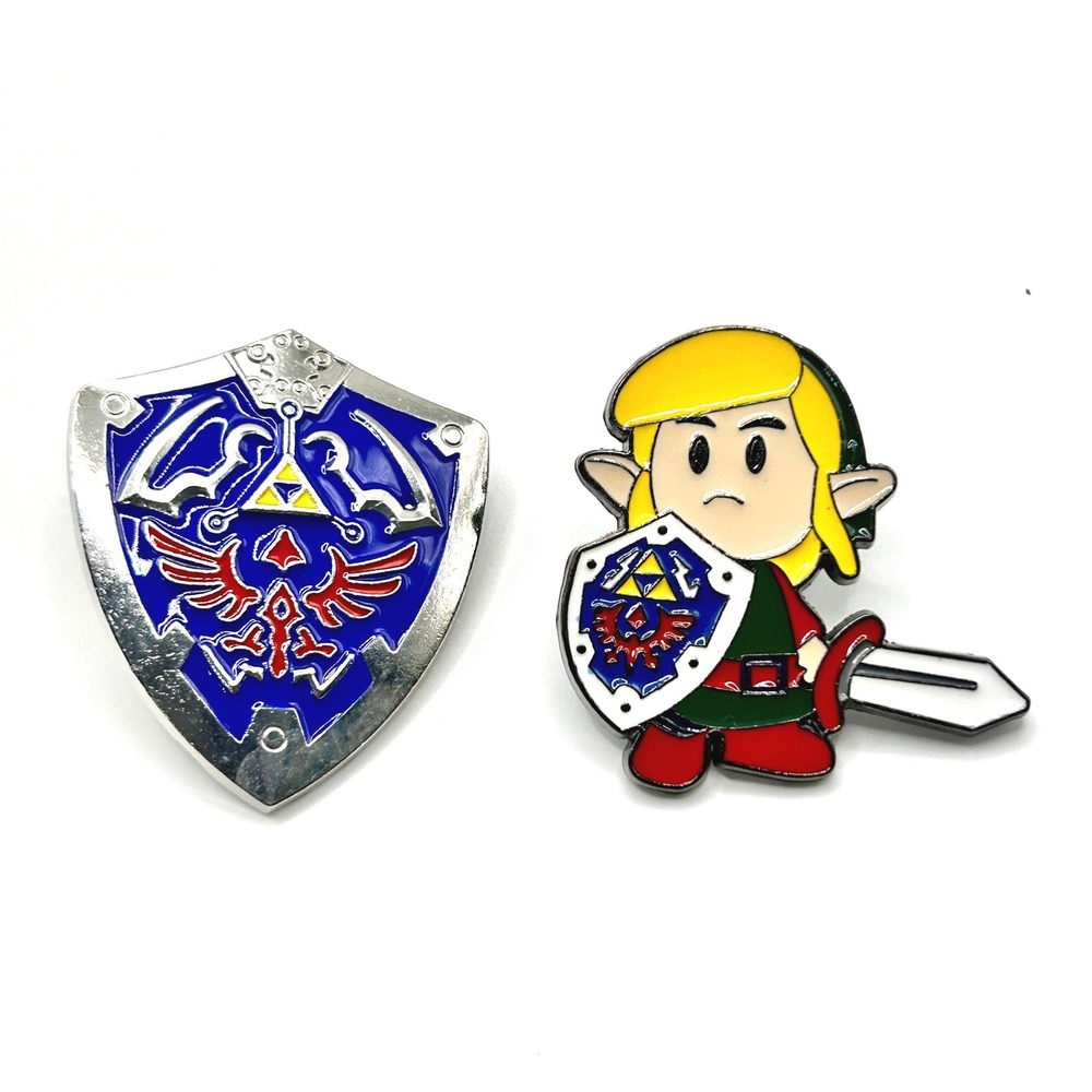 Link Hylian Shield Legend of Zelda Pin Set Blue Silver Enamel Retro Gamer Gift